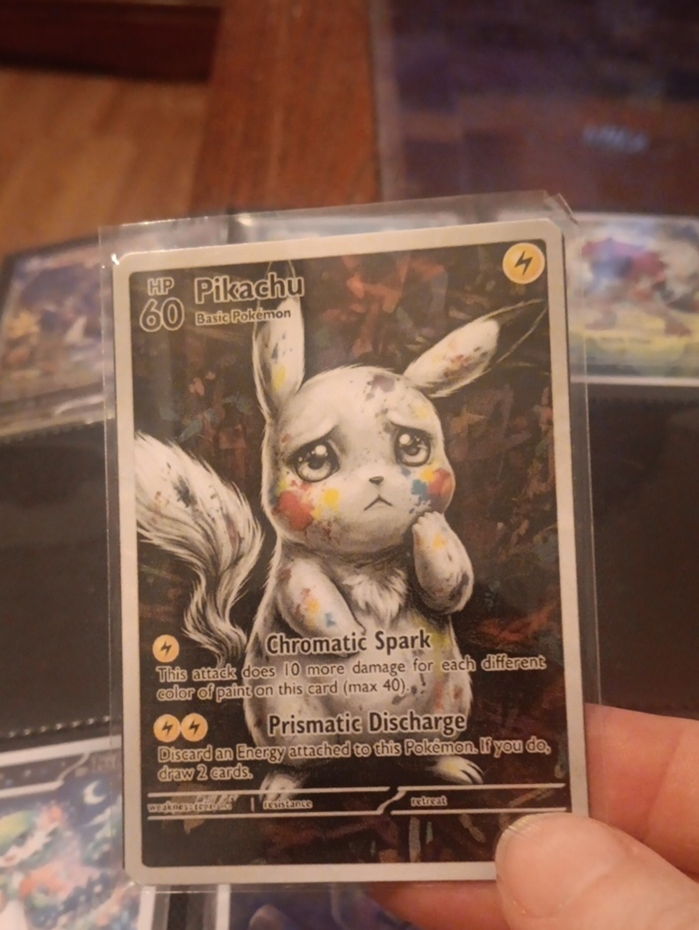 Pikachu Chromatic Spark Collectible Card - White with Multicolor Paint Accents